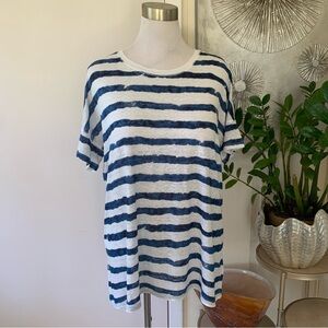 LAUREN RALPH LAUREN LRL   Short Sleeve 100% Linen Striped T- Shirt size 1X